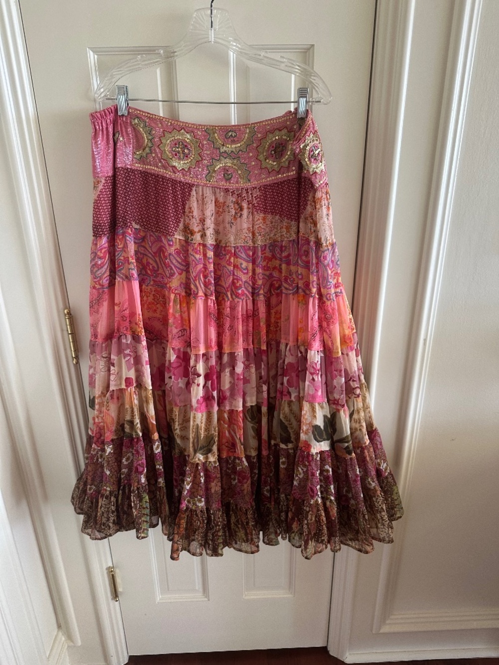 FABULOUSLY FESTIVE, COLORFUL, EMBROIDERED,  SANDY STARKMAN CHIFFON SKIRT-NWOT/1X